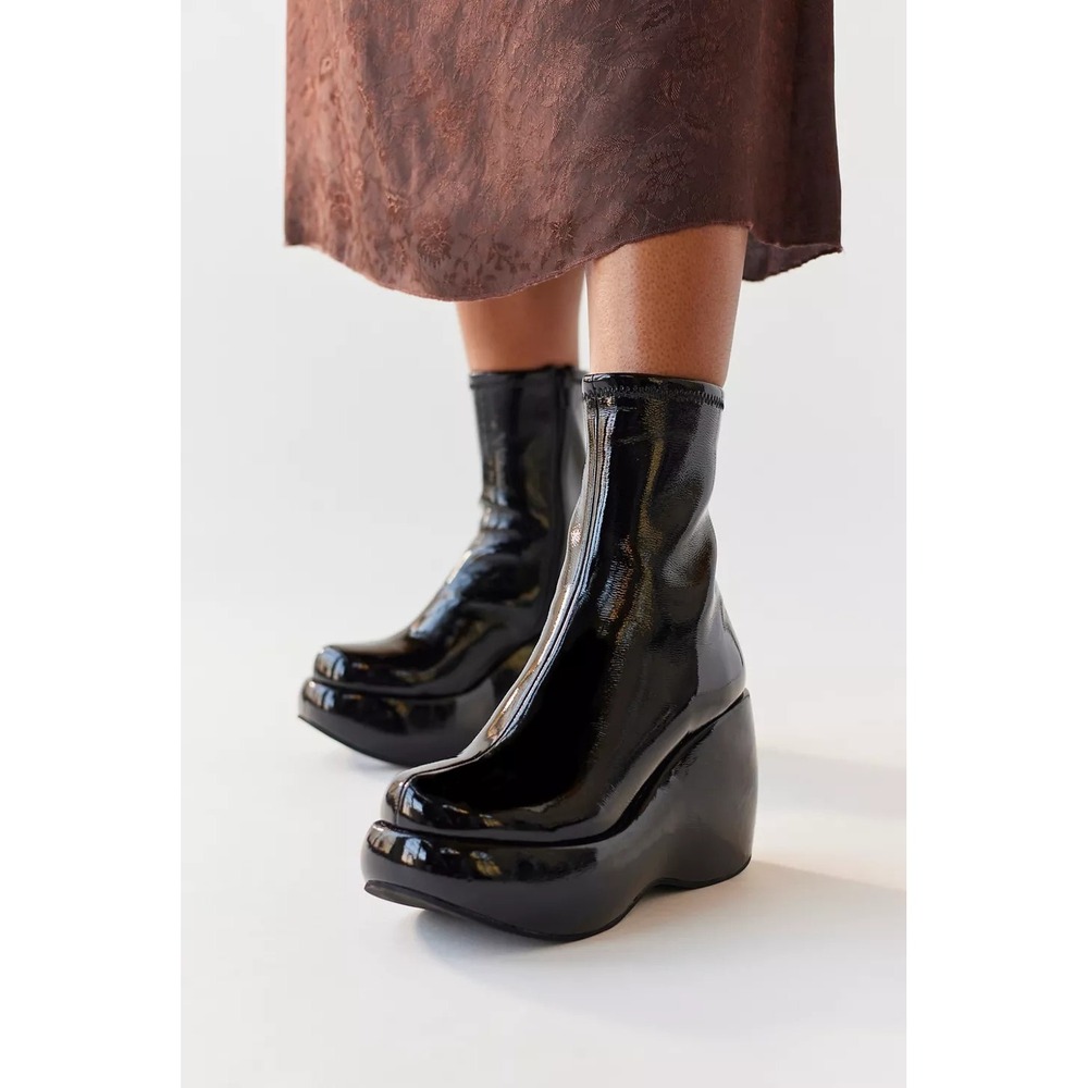 Jeffrey Campbell Alita Lo Black Patent Platform Wedge Ankle Boots Women Sz 6 Y2K